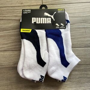 6 Pair Puma Men Training-style Low Cut Socks White-Blue Large Sock 10-13